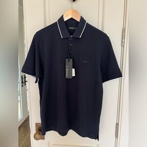 ZZEGNA Short Sleeve Navy Polo w/white trim, men’s size Medium, NEW WITH TAGS